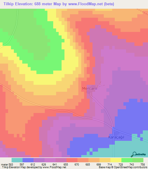 Tilkip,Turkey Elevation Map