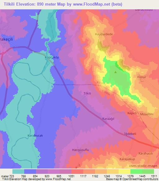 Tilkili,Turkey Elevation Map