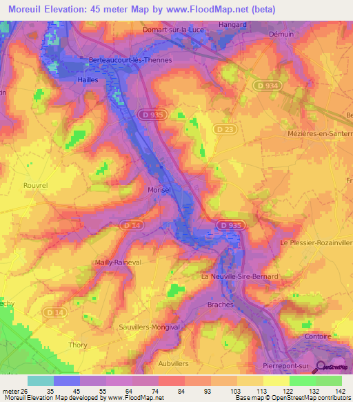 Moreuil,France Elevation Map