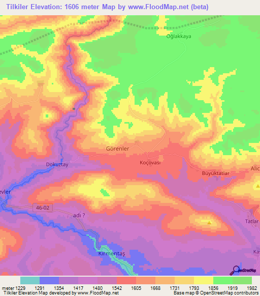 Tilkiler,Turkey Elevation Map