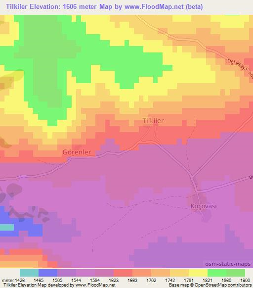 Tilkiler,Turkey Elevation Map