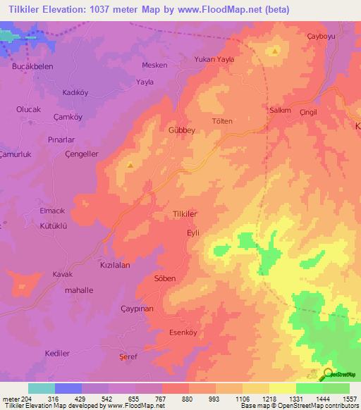 Tilkiler,Turkey Elevation Map