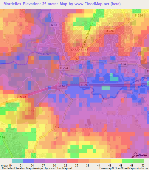 Mordelles,France Elevation Map