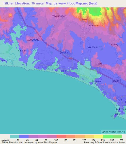 Tilkiler,Turkey Elevation Map