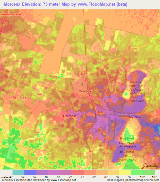 Morcenx,France Elevation Map