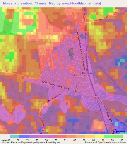 Morcenx,France Elevation Map