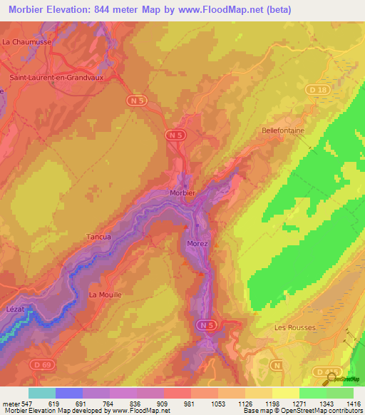 Morbier,France Elevation Map