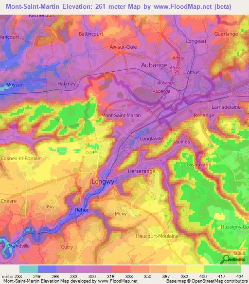 Mont-Saint-Martin,France Elevation Map