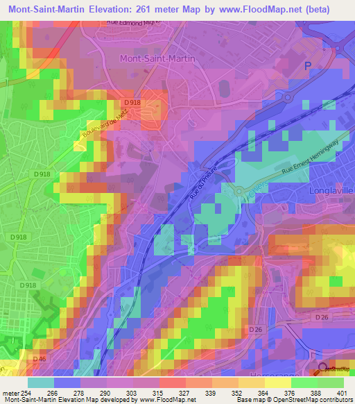 Mont-Saint-Martin,France Elevation Map