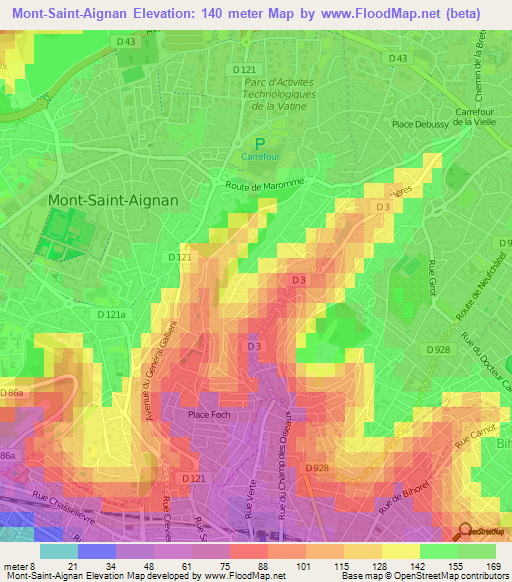 Mont-Saint-Aignan,France Elevation Map