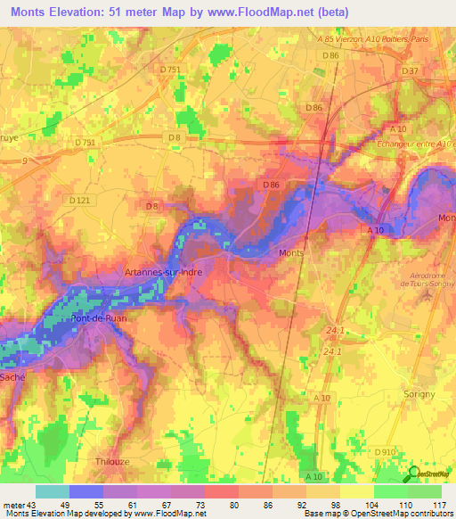 Monts,France Elevation Map