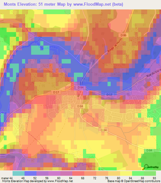 Monts,France Elevation Map