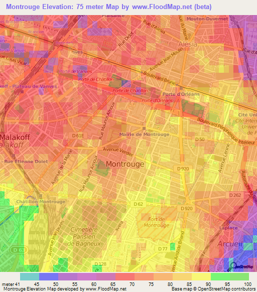 Montrouge,France Elevation Map