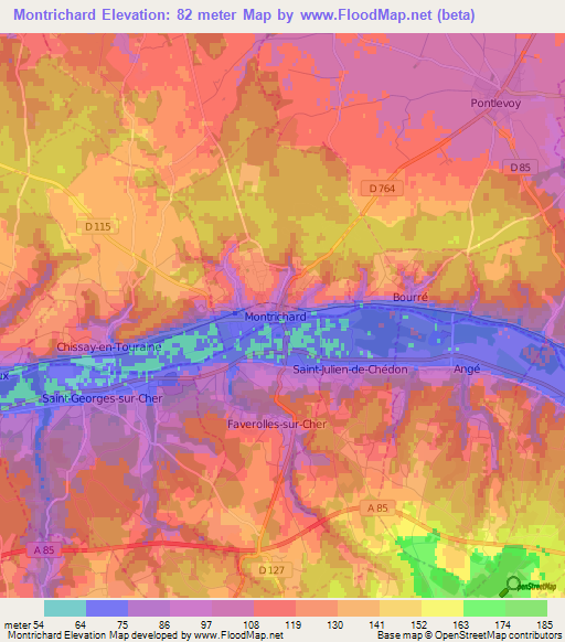 Montrichard,France Elevation Map