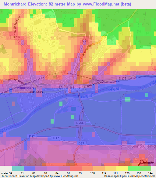 Montrichard,France Elevation Map