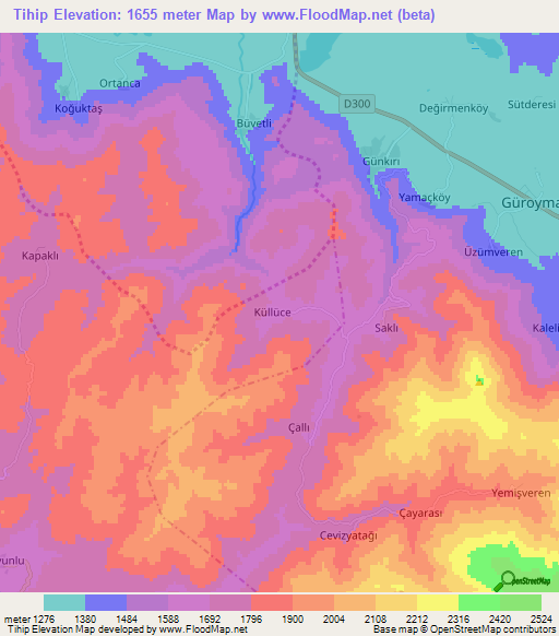 Tihip,Turkey Elevation Map