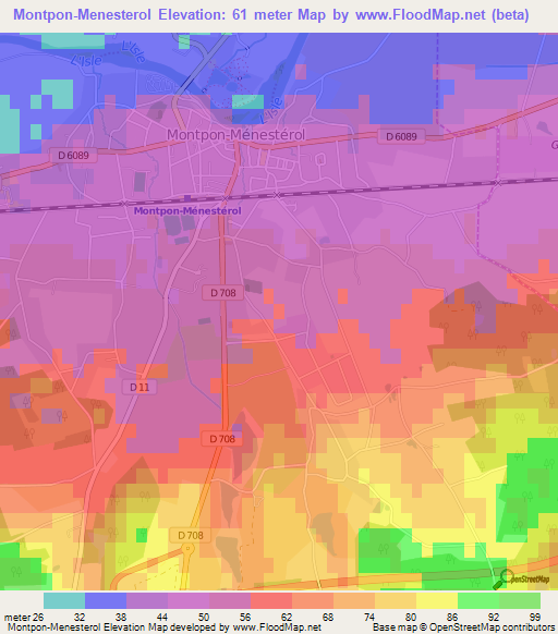 Montpon-Menesterol,France Elevation Map