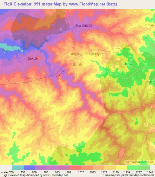 Tigli,Turkey Elevation Map