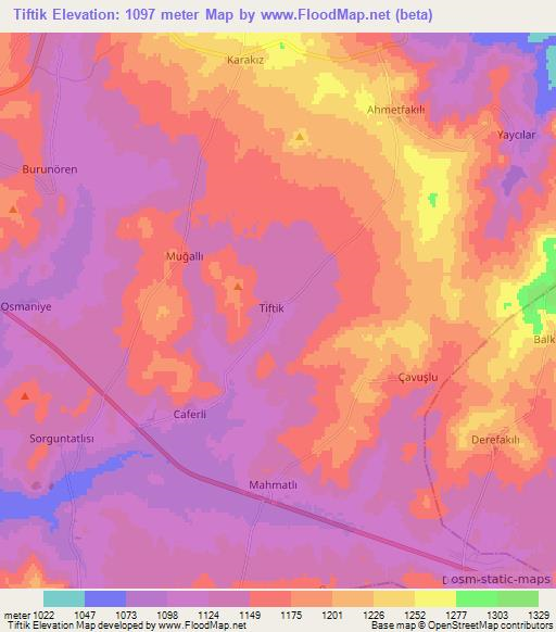 Tiftik,Turkey Elevation Map