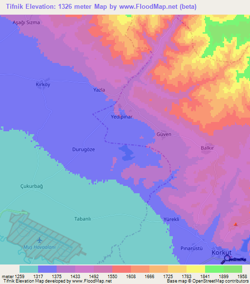 Tifnik,Turkey Elevation Map