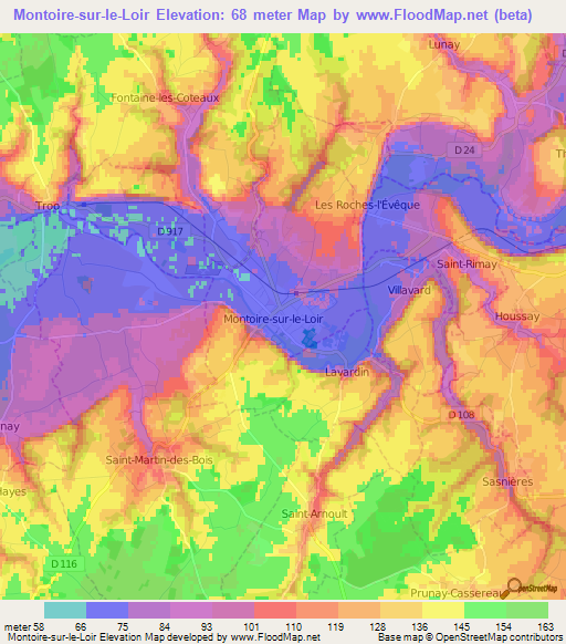 Montoire-sur-le-Loir,France Elevation Map