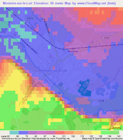 Montoire-sur-le-Loir,France Elevation Map