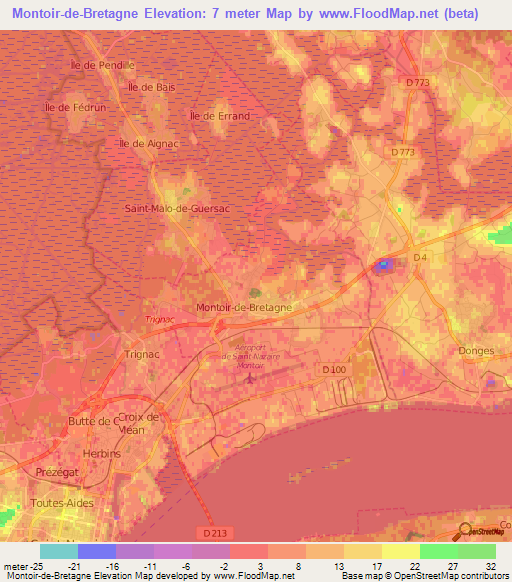 Montoir-de-Bretagne,France Elevation Map