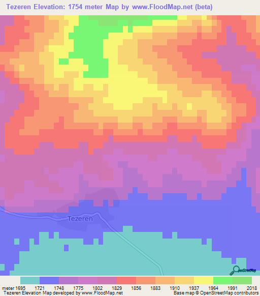 Tezeren,Turkey Elevation Map