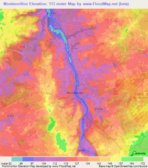 Montmorillon,France Elevation Map