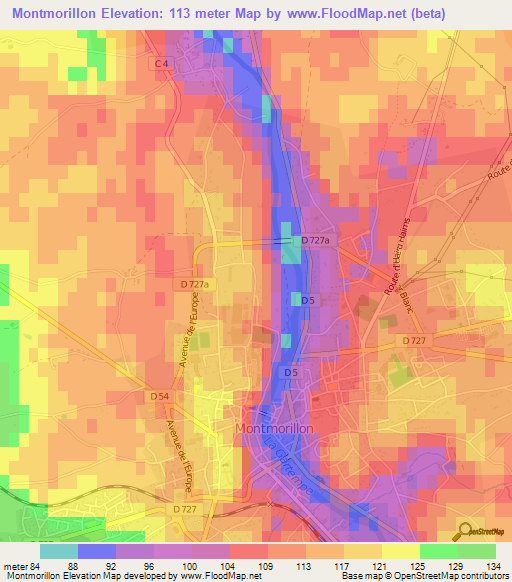 Montmorillon,France Elevation Map