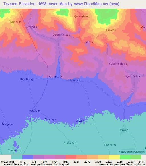 Tezeren,Turkey Elevation Map