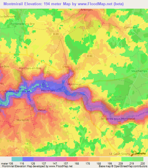 Montmirail,France Elevation Map