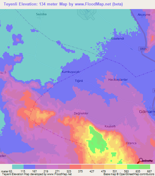 Teyenli,Turkey Elevation Map