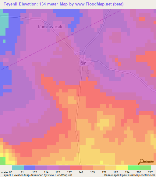 Teyenli,Turkey Elevation Map