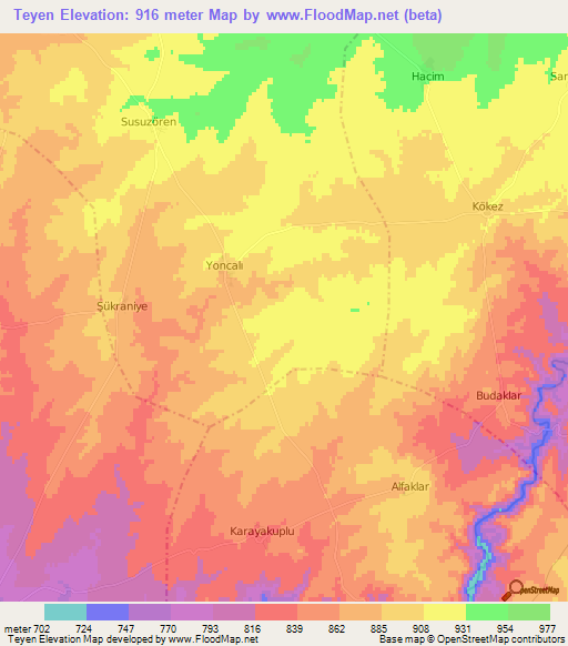 Teyen,Turkey Elevation Map