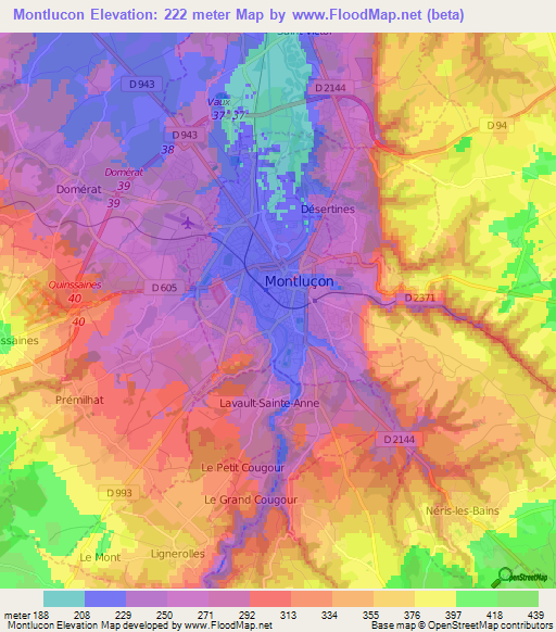 Montlucon,France Elevation Map