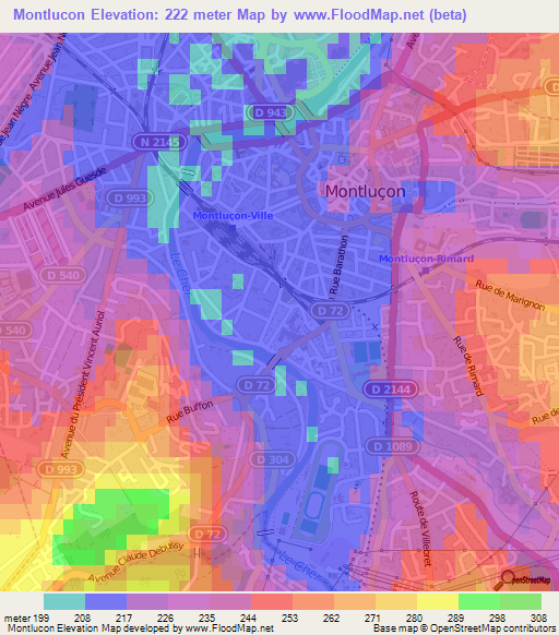 Montlucon,France Elevation Map