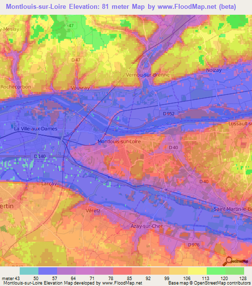 Montlouis-sur-Loire,France Elevation Map