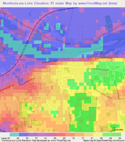 Montlouis-sur-Loire,France Elevation Map