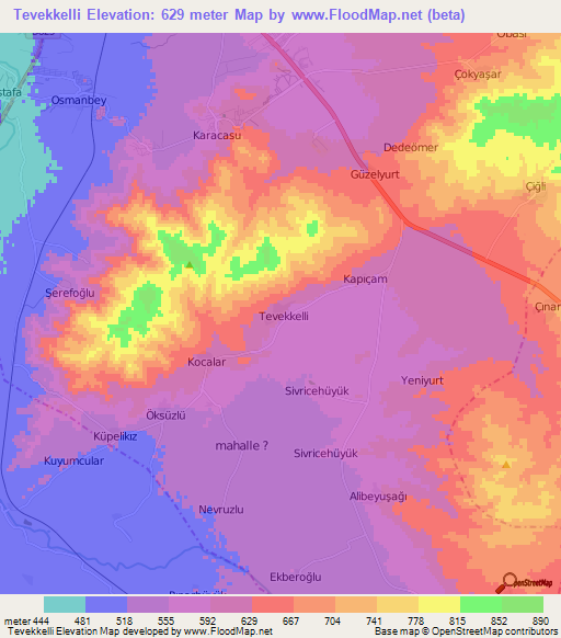 Tevekkelli,Turkey Elevation Map