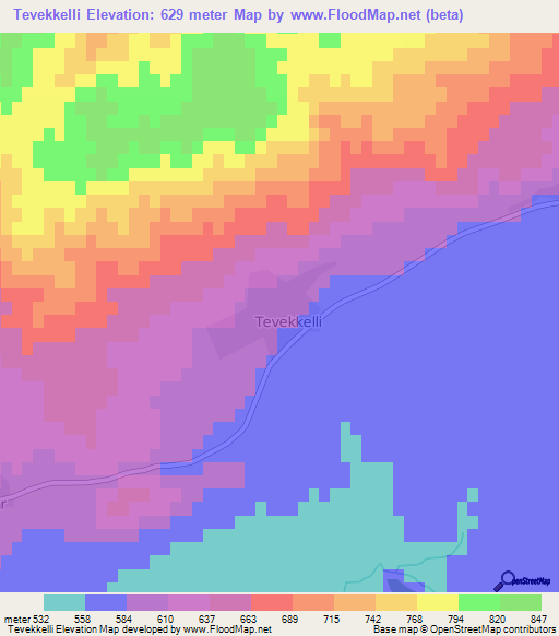 Tevekkelli,Turkey Elevation Map