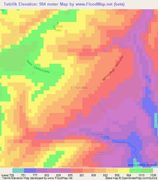 Tetirlik,Turkey Elevation Map