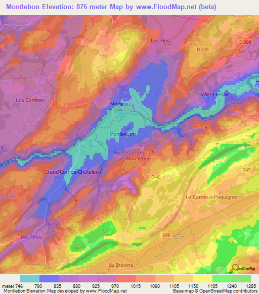 Montlebon,France Elevation Map