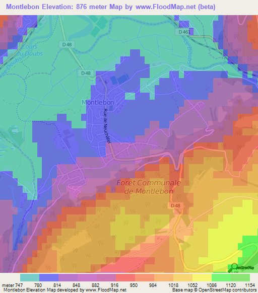 Montlebon,France Elevation Map