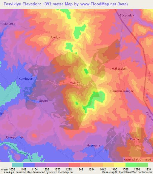 Tesvikiye,Turkey Elevation Map