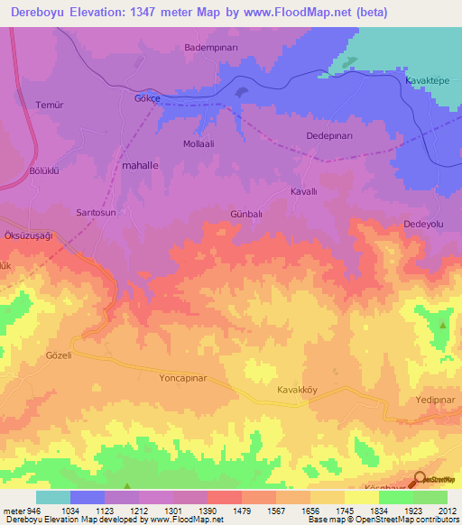 Dereboyu,Turkey Elevation Map