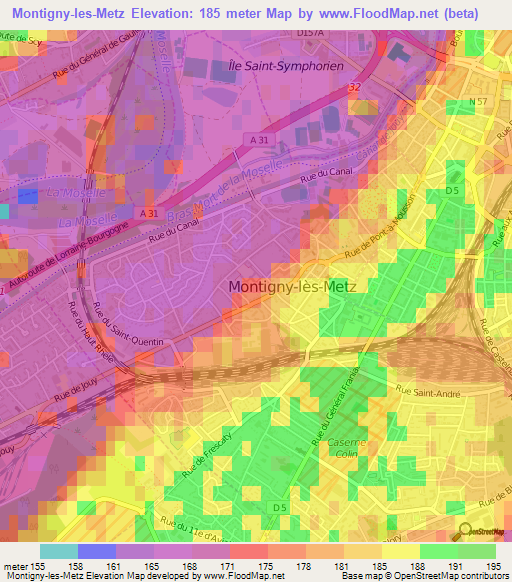 Montigny-les-Metz,France Elevation Map