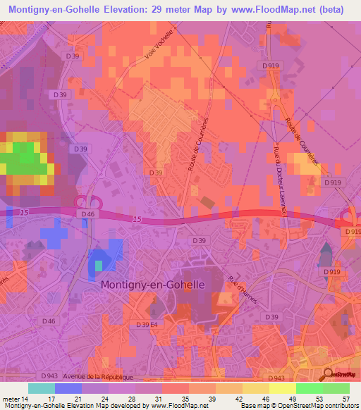 Montigny-en-Gohelle,France Elevation Map