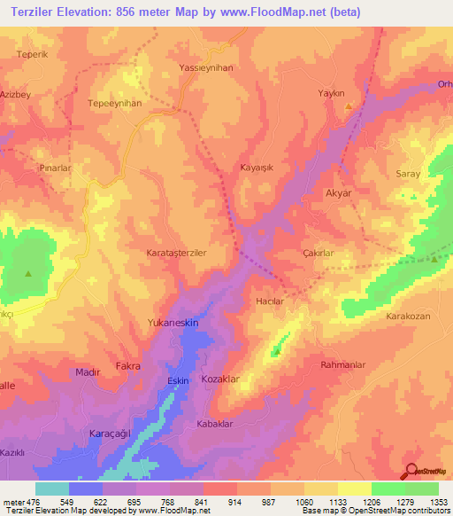 Terziler,Turkey Elevation Map