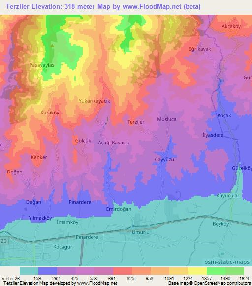 Terziler,Turkey Elevation Map